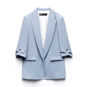 Zara ice blue long line blazer (S)